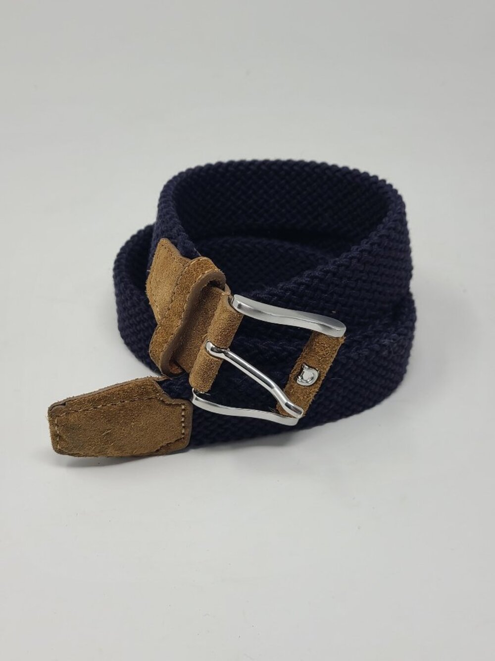 Peter Millar Navy Blue Woven belt with leather ends sz 34